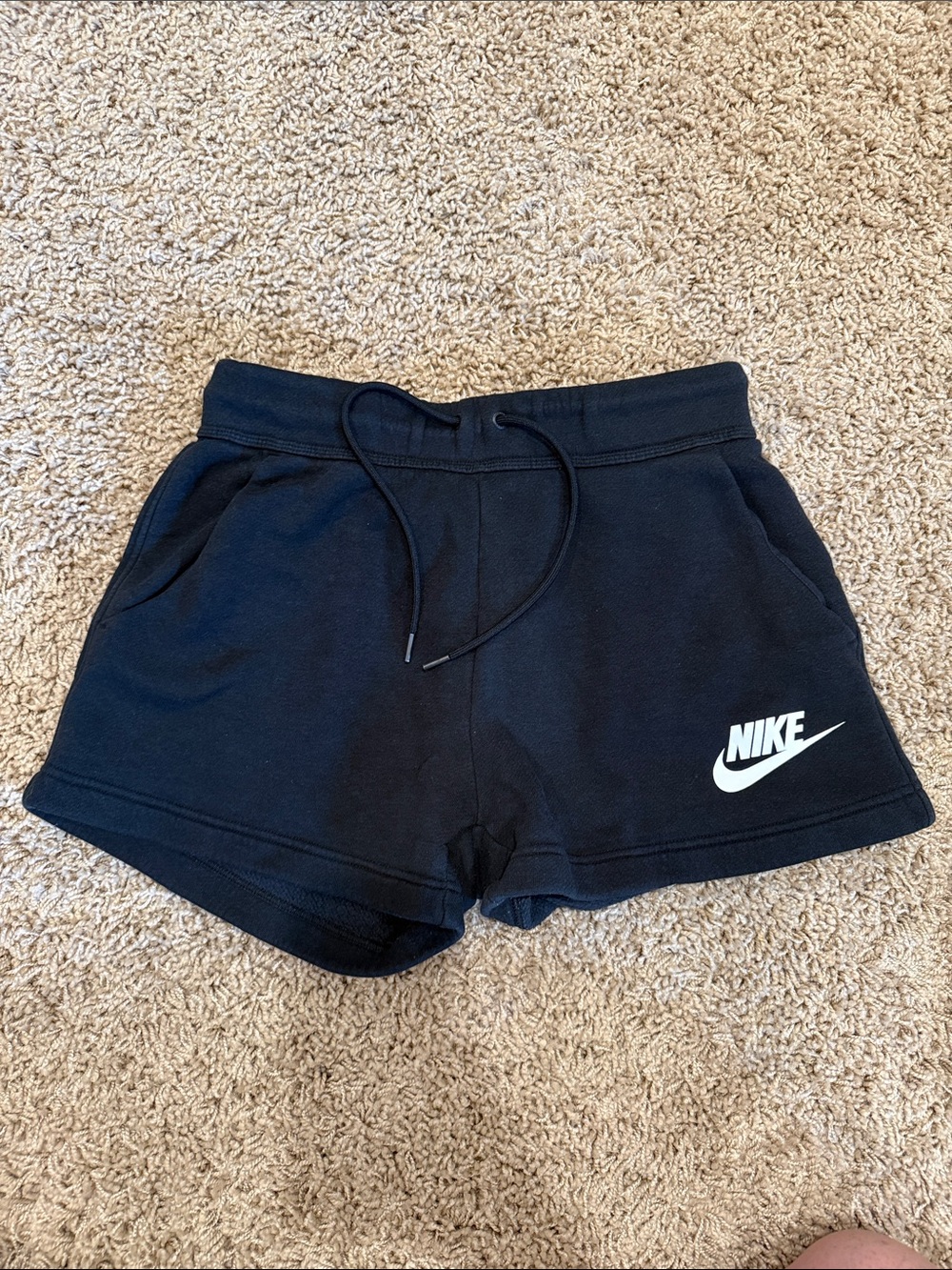 Nike Women's Black Athletic Fleece Shorts with White Logo